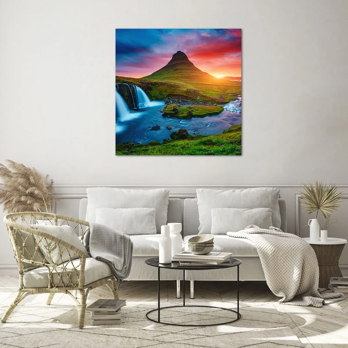 Glasbild - Bild auf glas - Island - Feuer und Wasser - 60x60 cm