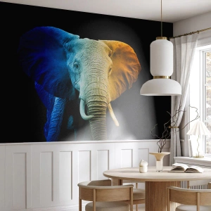Fototapete Premium Sand - Bunter Elefant auf schwarzem Hintergrund mit Farbverlaufseffekt - 100x70cm - Exzentrisch, kein Verrückter - Moderne Wanddekoration für Wohnzimmer und Schlafzimmer ARTTOR