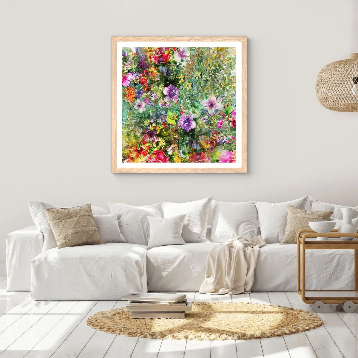 Poster in einem Rahmen aus heller Eiche - In Blumen für das Verderben - 60x60 cm