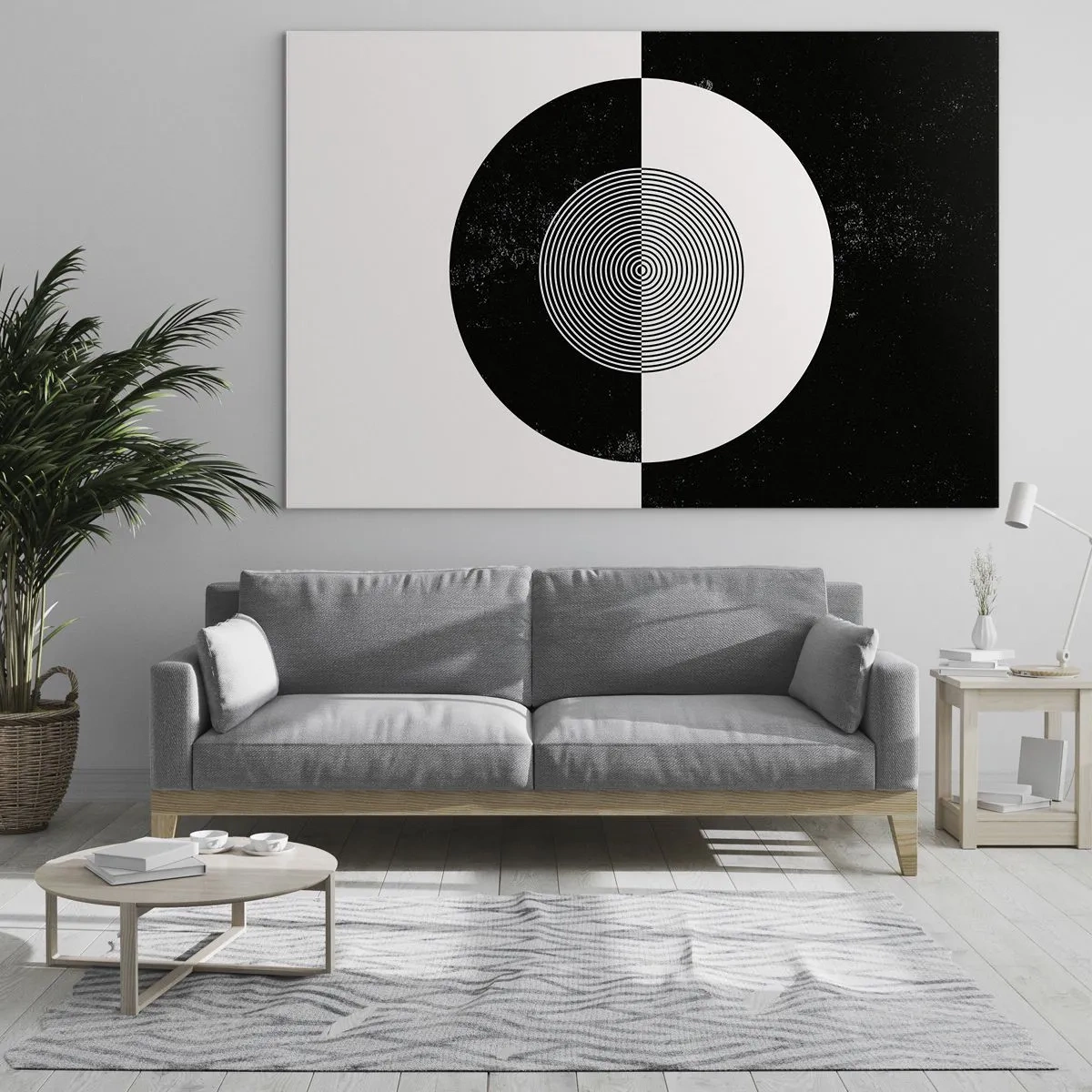 Glasbild - Bild auf glas - Geometrisches Muster aus schwarz-weißer Symmetrie - 70x50cm - Harmonie in Schwarz und Weiß - Moderne Wanddekoration für Wohnzimmer und Schlafzimmer ARTTOR
