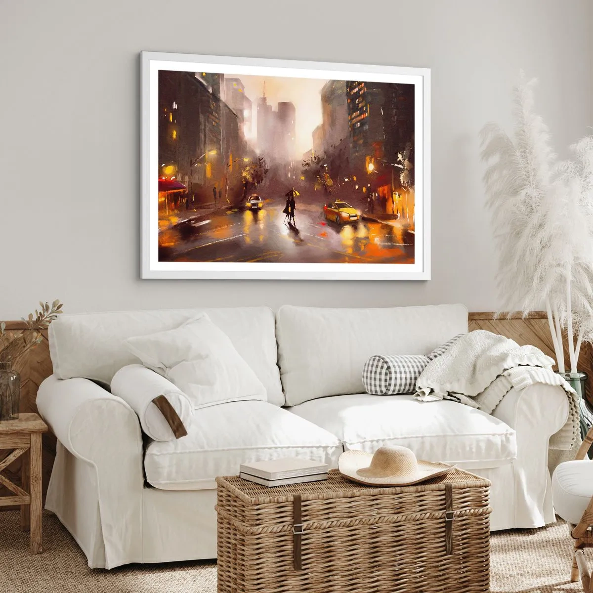 Poster in einem weißen Rahmen - Im Licht von New York - 100x70 cm