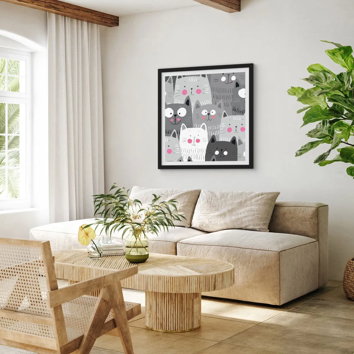 Poster in einem schwarzem Rahmen - Katzenwelt - 50x50 cm