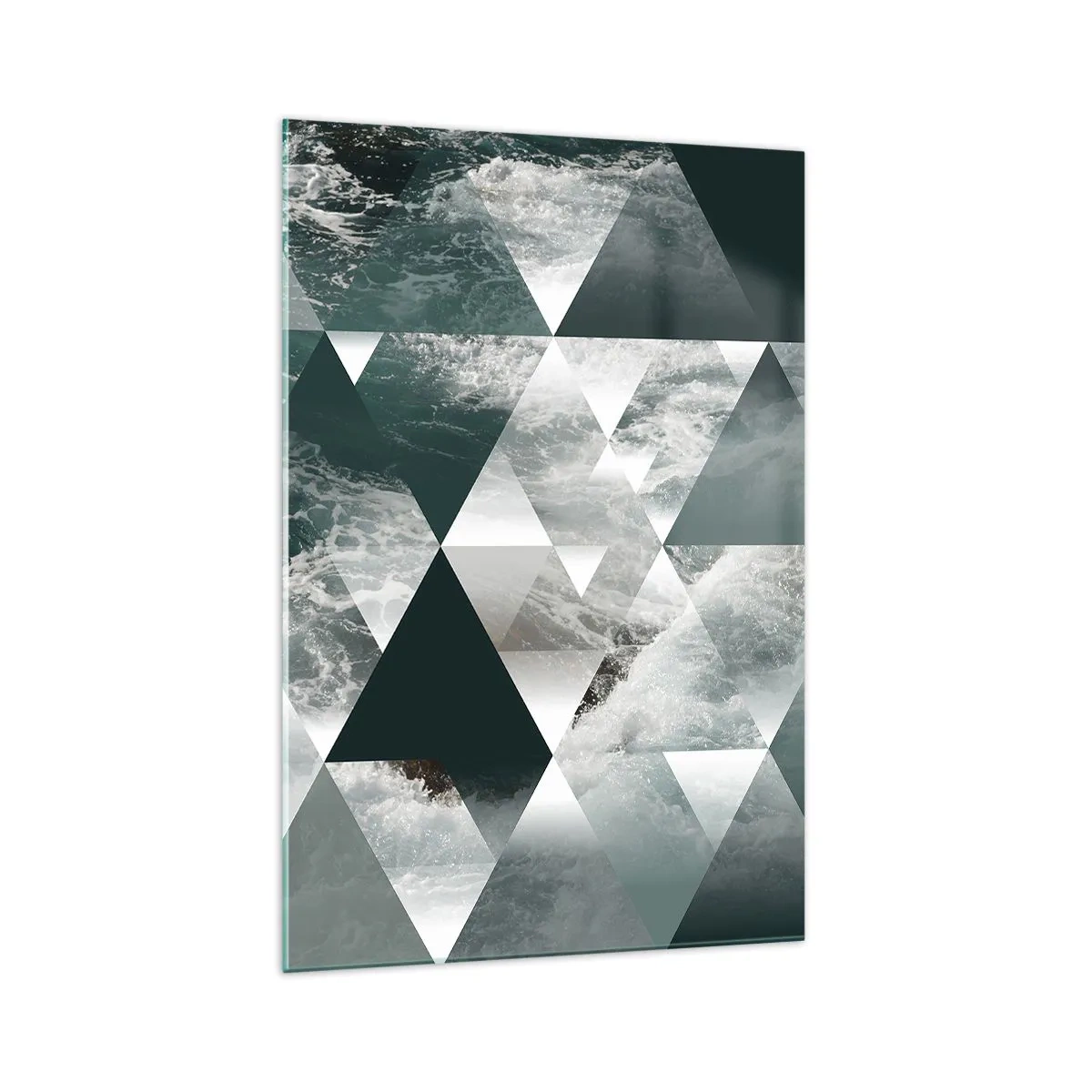 Glasbild - Bild auf glas - Geometrisches Muster mit Wellenmotiv in Grüntönen - 70x100cm - Kristallperspektive - Moderne Wanddekoration für Wohnzimmer und Schlafzimmer ARTTOR