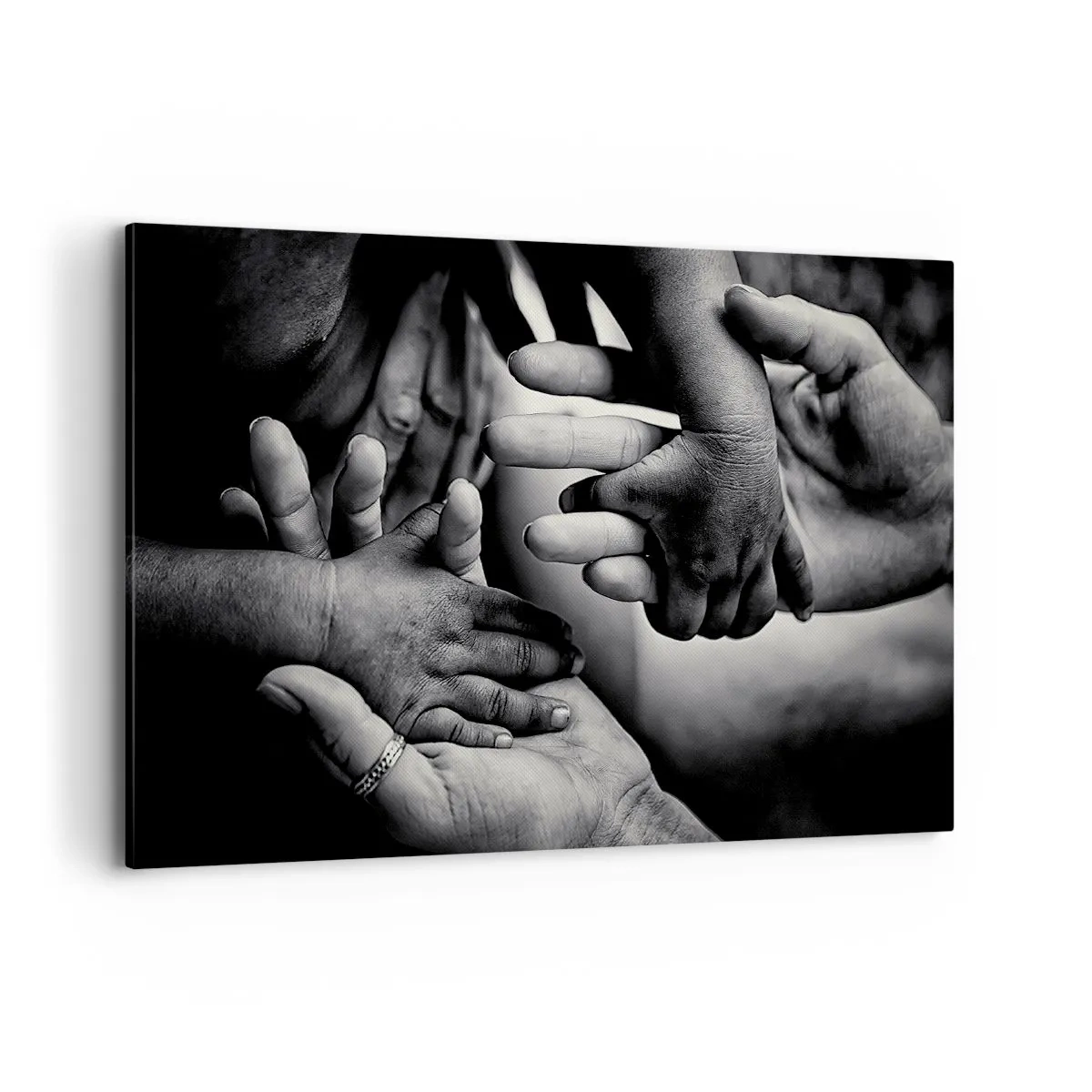 Bild auf Leinwand - Leinwandbild - Schwarze und weiße Hände verschiedener Generationen - 100x70cm - Mensch sein - Moderne Wanddekoration für Wohnzimmer und Schlafzimmer ARTTOR