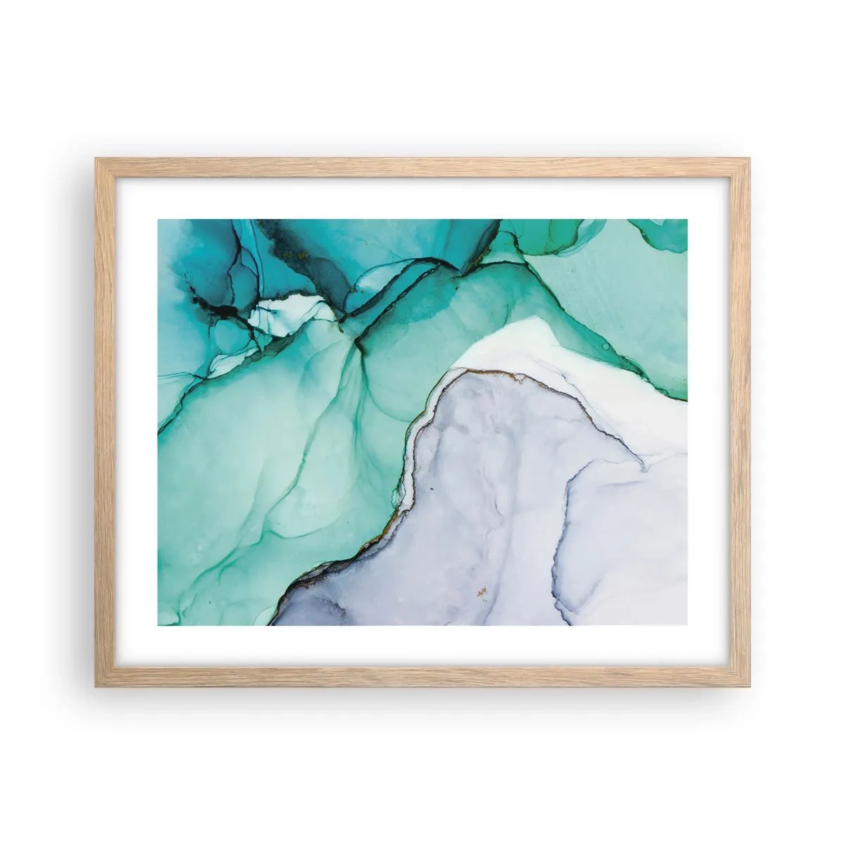 Poster in einem Rahmen aus heller Eiche - Eine Studie in Türkis - 50x40 cm