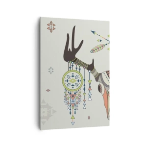 Bild auf Leinwand - Leinwandbild - Boho Deko mit Hirschschädel und Traumfänger - 70x100cm - Indische Jägertrophäe - Moderne Wanddekoration für Wohnzimmer und Schlafzimmer ARTTOR