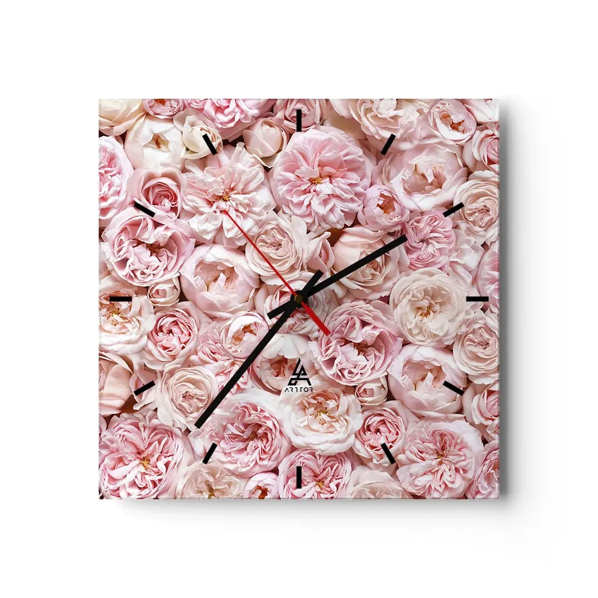 Wanduhr - Glasuhr - Auf Rosen gebettet - 40x40 cm