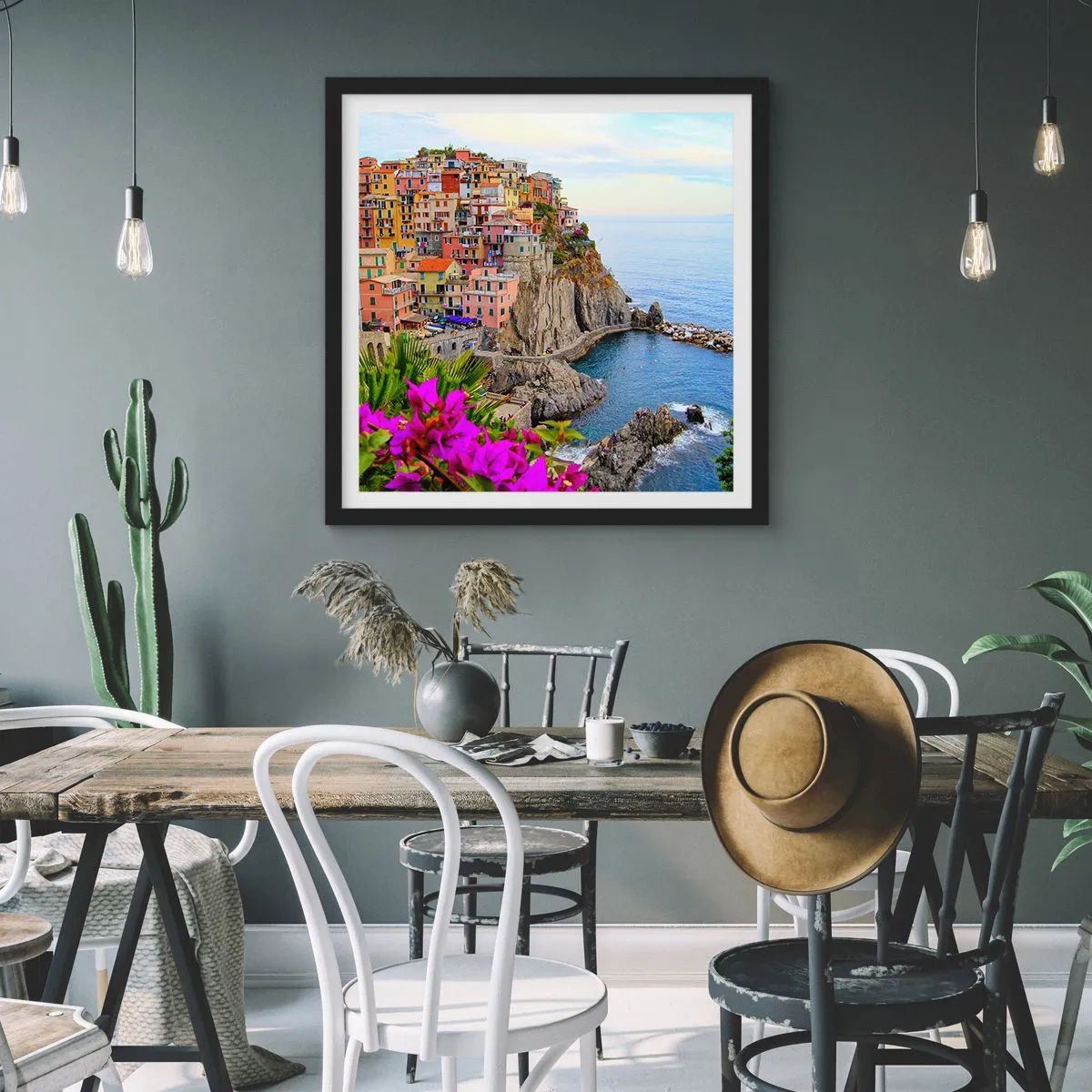 Poster in einem schwarzem Rahmen - Lachende Stadt - 40x40 cm