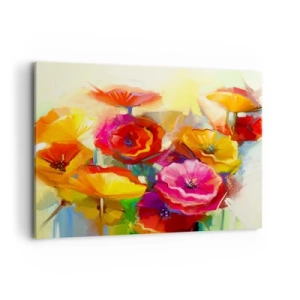 Bild auf Leinwand - Leinwandbild - Bunte abstrakte Blumen auf hellem Hintergrund - 100x70cm - Nicht nur rot - Moderne Wanddekoration für Wohnzimmer und Schlafzimmer ARTTOR