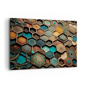 Bild auf Leinwand - Leinwandbild - Bunte Ornamente in sechseckigen Mustern - 120x80cm - Arabische Ornamente – Variation - Moderne Wanddekoration für Wohnzimmer und Schlafzimmer ARTTOR