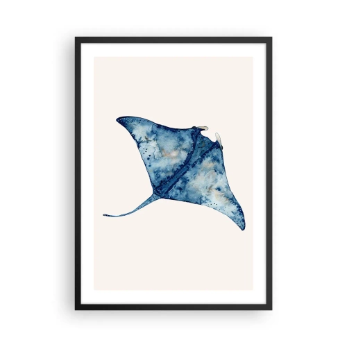 Poster in einem schwarzem Rahmen - Zeichnung eines Stachelrochens in Blautönen - 50x70cm - Leben im Blau - Moderne Wanddekoration für Wohnzimmer und Schlafzimmer ARTTOR