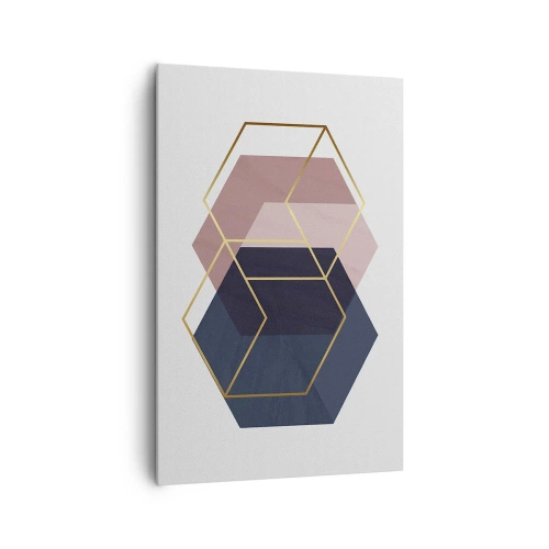 Bild auf Leinwand - Leinwandbild - Geometrische Formen in goldenen Linien auf pastellfarbenem Hintergrund - 80x120cm - Die Kraft der Einfachheit - Moderne Wanddekoration für Wohnzimmer und Schlafzimmer ARTTOR