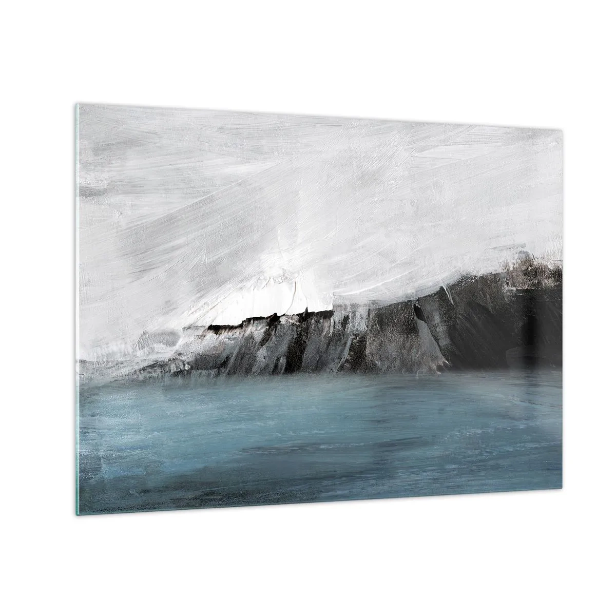 Glasbild - Bild auf glas - Abstrakte Komposition in Blau-, Weiß- und Schwarztönen - 70x50cm - Wasser – Erde: Kampf der Naturelemente - Moderne Wanddekoration für Wohnzimmer und Schlafzimmer ARTTOR