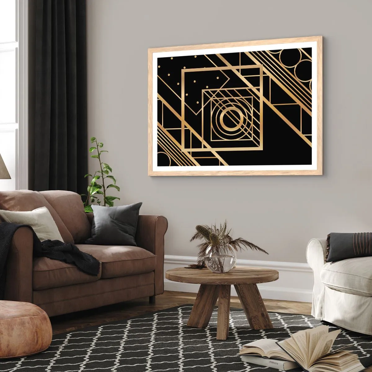 Poster in einem Rahmen aus heller Eiche - Goldene Geometrie - 70x50 cm