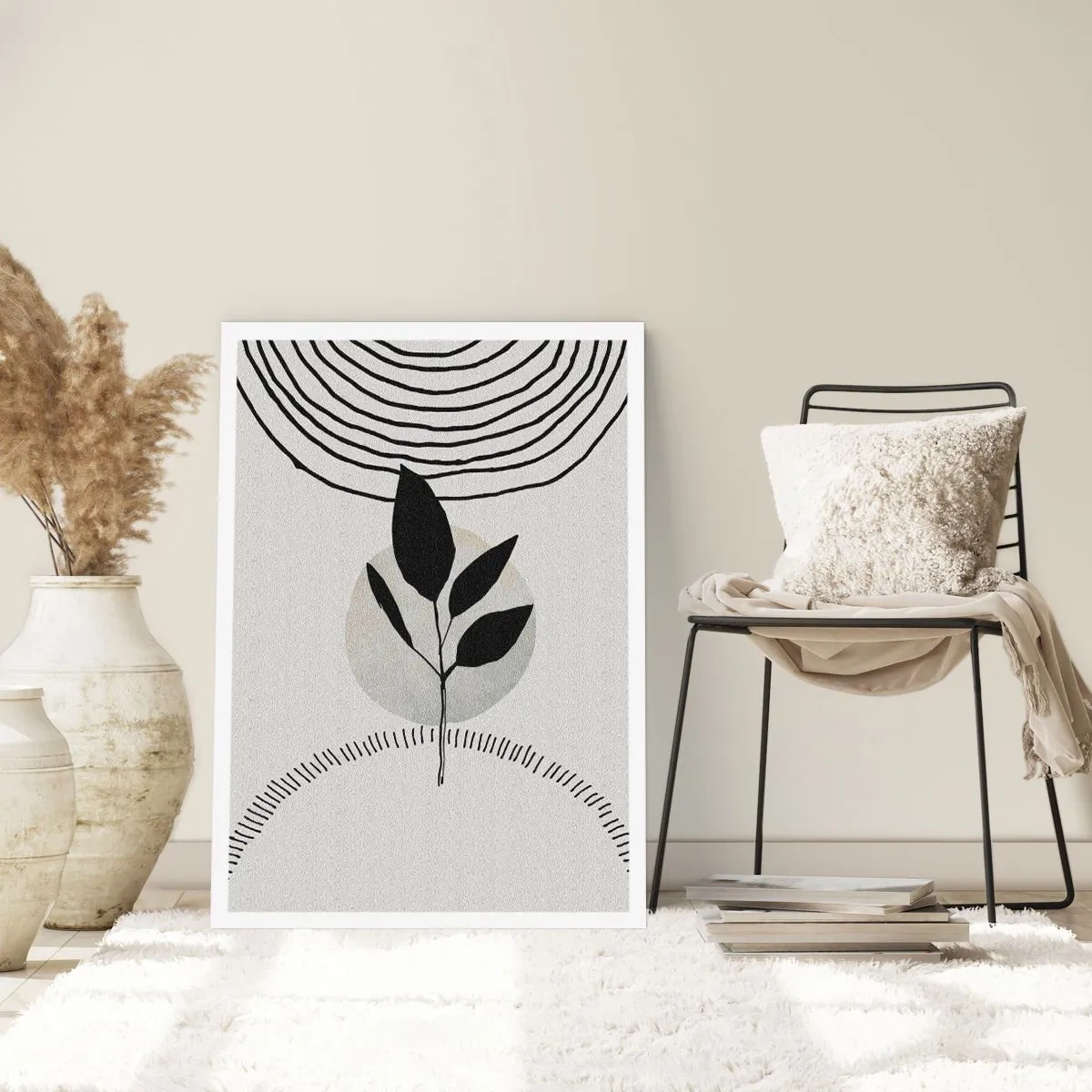 Poster - Minimalistische Blattillustration mit geometrischen Mustern - 50x70cm - Komposition: Naturrituale - Moderne Wanddekoration für Wohnzimmer und Schlafzimmer ARTTOR