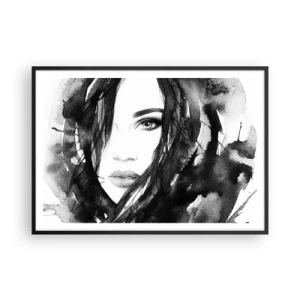 Poster in einem schwarzem Rahmen - Porträt einer Frau in Schwarz-Weiß-Aquarell - 100x70cm - Porträt einer Dame in Schwarzweiß - Moderne Wanddekoration für Wohnzimmer und Schlafzimmer ARTTOR