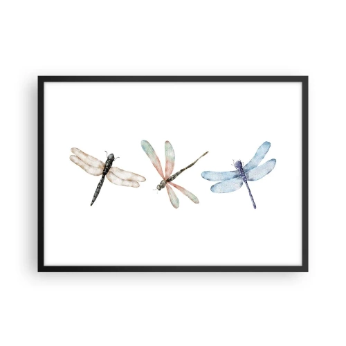 Poster in einem schwarzem Rahmen - Drei Libellen in zarten Pastellfarben - 70x50cm - Schwerelose Libellen - Moderne Wanddekoration für Wohnzimmer und Schlafzimmer ARTTOR