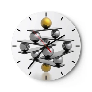 Wanduhr - Glasuhr - Eine moderne Komposition aus goldenen und silbernen Kugeln auf weißem Hintergrund - 30x30cm - Gold- und Silberbalance - Moderne Wanddekoration für Wohnzimmer, Küche und Schlafzimmer ARTTOR