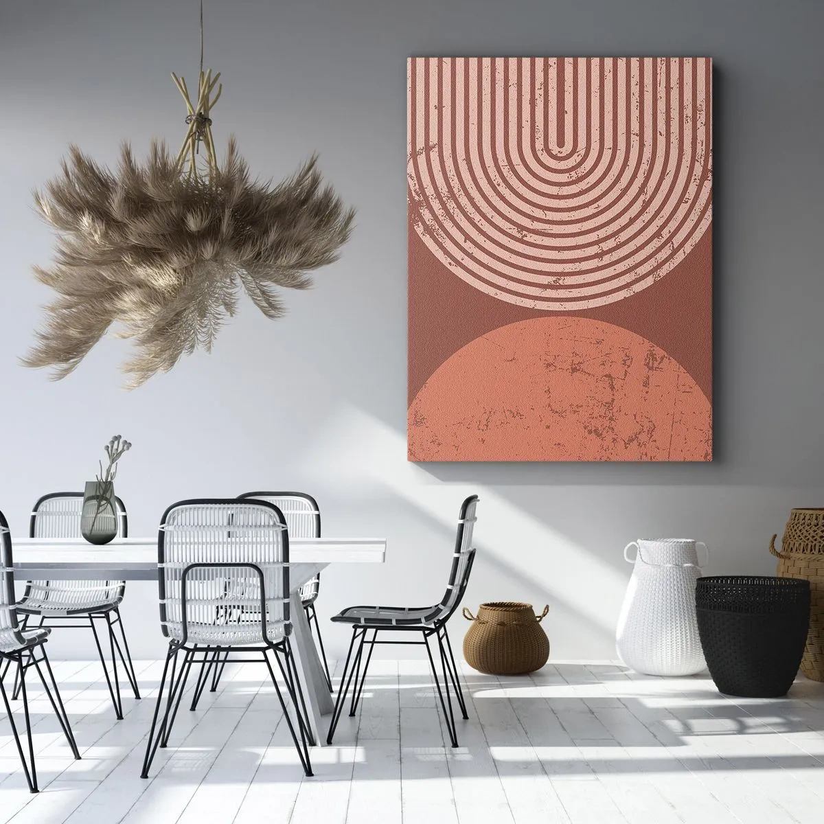 Bild auf Leinwand - Leinwandbild - Geometrische Muster in Terrakotta-Tönen auf Vintage-Hintergrund - 80x120cm - Enge Beziehung - Moderne Wanddekoration für Wohnzimmer und Schlafzimmer ARTTOR