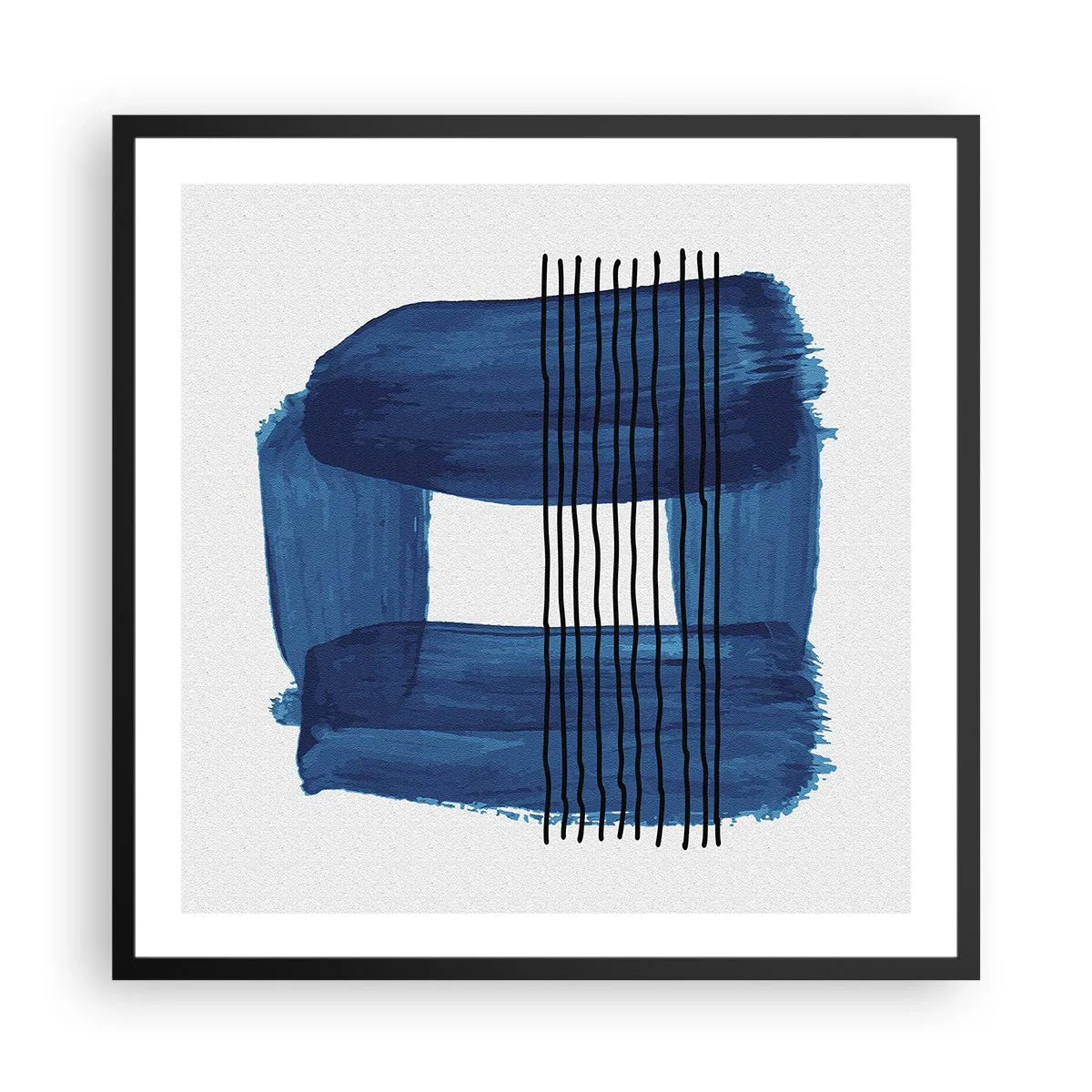 Poster in einem schwarzem Rahmen - Blaue und schwarze Komposition - 60x60 cm