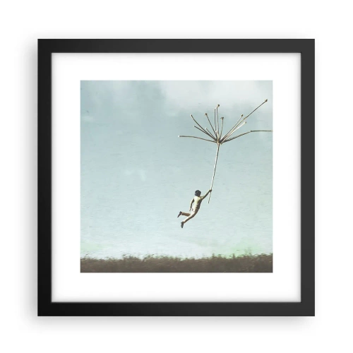 Poster in einem schwarzem Rahmen - Drachen, Löwenzahn, Wind - 30x30 cm