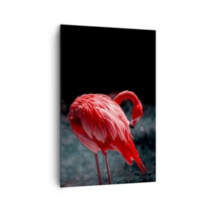 Bild auf Leinwand - Leinwandbild - Ein rosa Flamingo auf dunkelgrünem Hintergrund - 80x120cm - Ein purpurrotes Gedicht der Natur - Moderne Wanddekoration für Wohnzimmer und Schlafzimmer ARTTOR