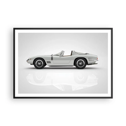 Poster in einem schwarzem Rahmen - Klassisches weißes Cabrio auf hellem Hintergrund - 100x70cm - Spaß versprochen - Moderne Wanddekoration für Wohnzimmer und Schlafzimmer ARTTOR