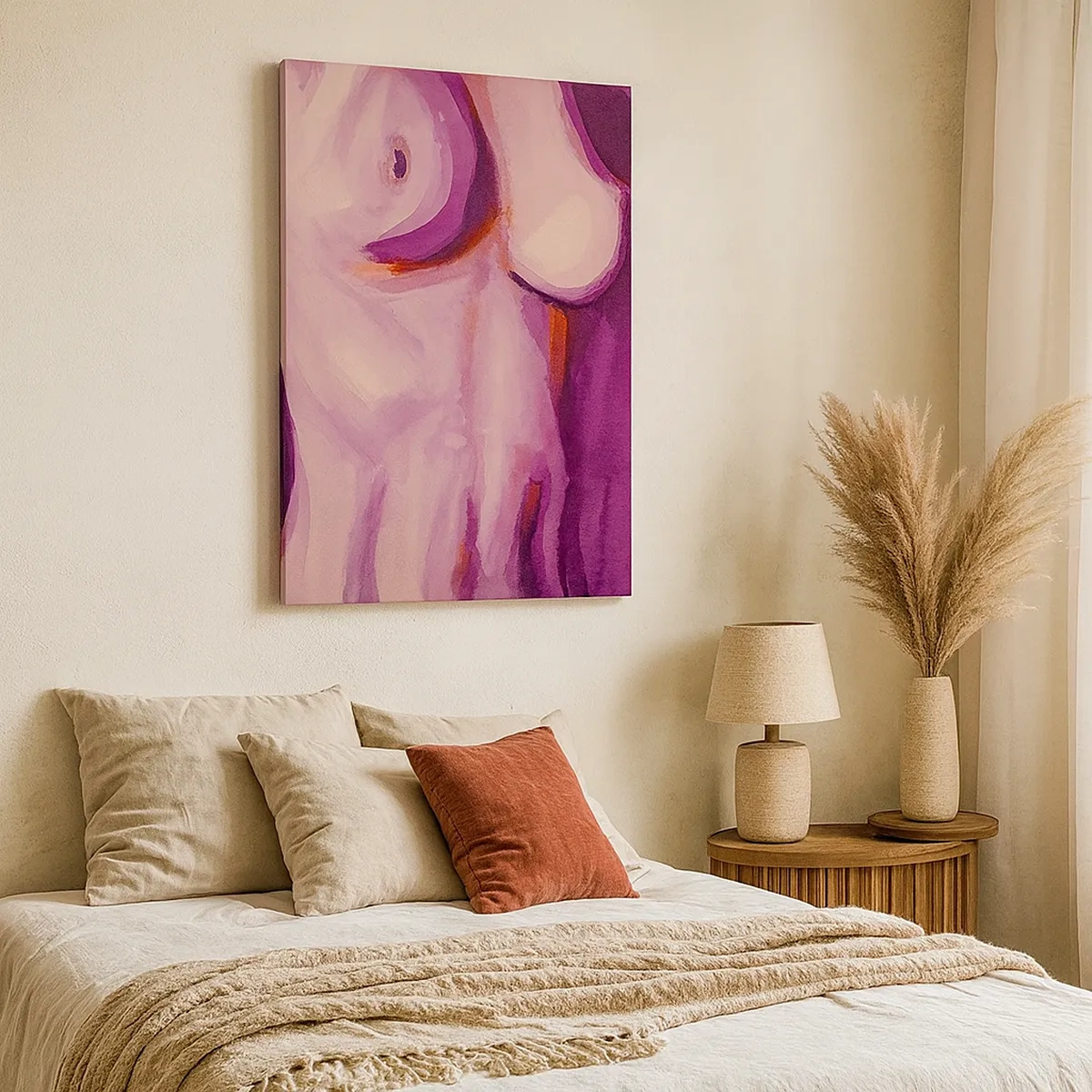 Bild auf Leinwand - Leinwandbild - Eine abstrakte Interpretation der weiblichen Silhouette in Rosa- und Lilatönen. - 50x70cm - Ode an die Weiblichkeit - Moderne Wanddekoration für Wohnzimmer und Schlafzimmer ARTTOR