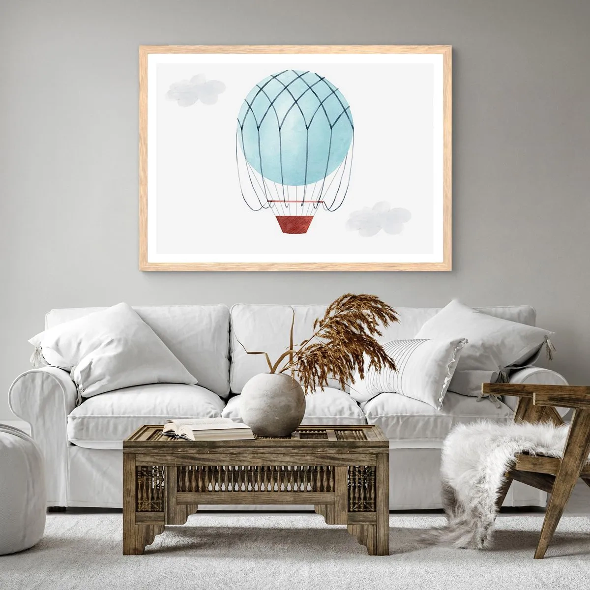 Poster in einem Rahmen aus heller Eiche - Ganz in den Wolken - 100x70 cm