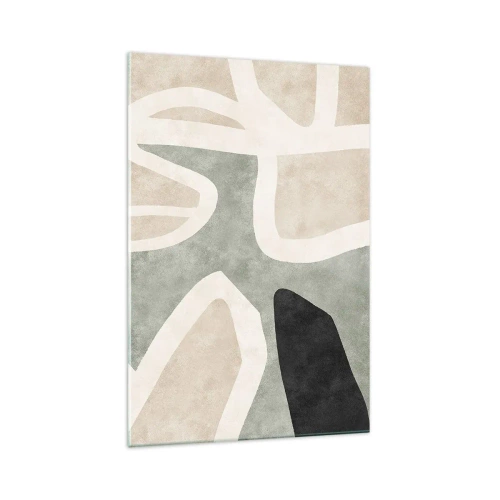 Glasbild - Bild auf glas - Abstrakte Formen in gedämpften Farben - 70x100cm - Komposition mit schwarzem Motiv - Moderne Wanddekoration für Wohnzimmer und Schlafzimmer ARTTOR