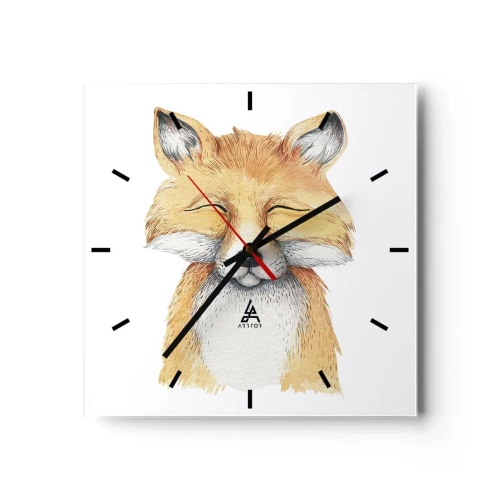 Wanduhr - Glasuhr - Ein Aquarellfuchs mit einem Lächeln im minimalistischen Stil - 30x30cm - Fuchsstimmungen - Moderne Wanddekoration für Wohnzimmer und Schlafzimmer ARTTOR