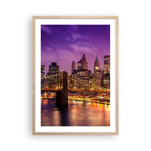 Poster in einem Rahmen aus heller Eiche - Violett-goldenes Manhathann - 50x70 cm