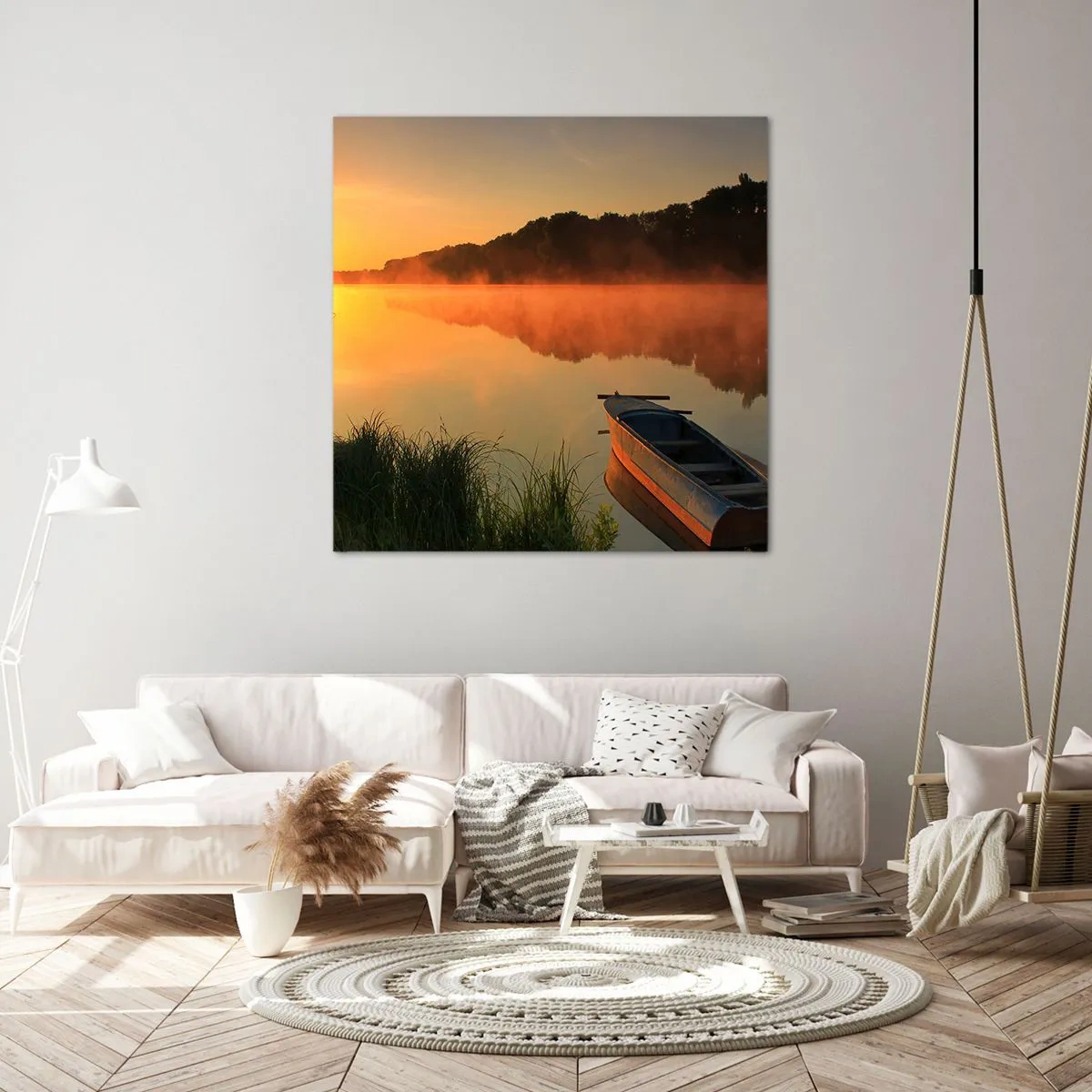 Bild auf Leinwand - Leinwandbild - Sonnenaufgang über dem Wasser wie ein Spiegel - 50x50 cm