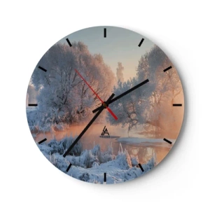 Wanduhr - Glasuhr - Winterlandschaft mit gefrorenen Bäumen im Morgengrauen - 30x30cm - Alles im Kristall glänzt in der Sonne - Moderne Wanddekoration für Wohnzimmer, Küche und Schlafzimmer ARTTOR