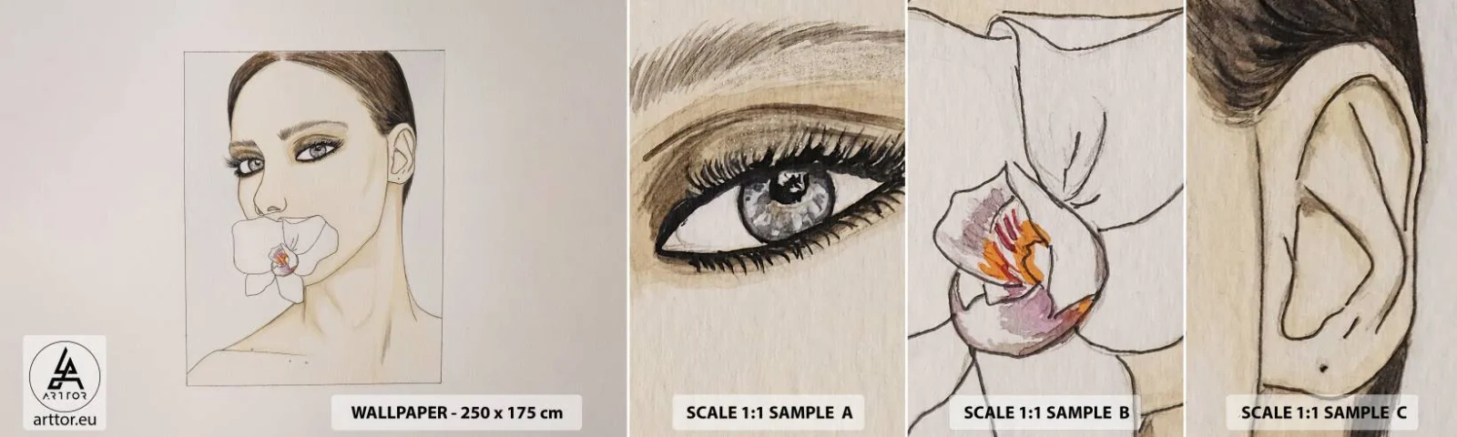 Fototapetenmuster Standard Eco - Ein Symbol für Eleganz und Schönheit - Abstraktion, Stück, Frau - 100x30 cm