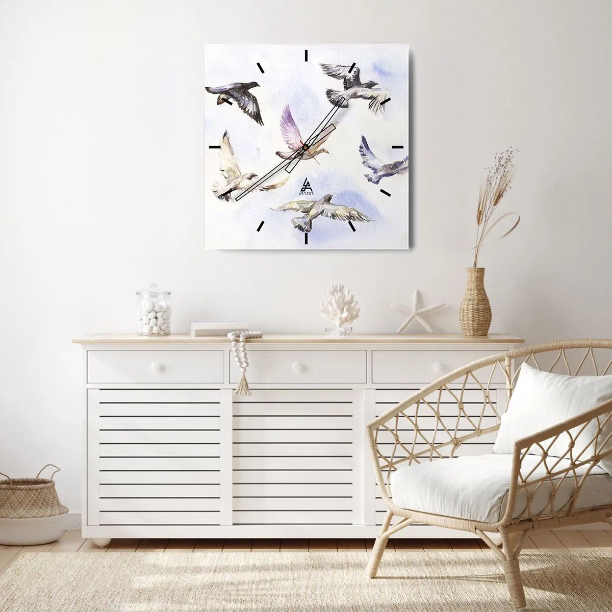 Wanduhr - Glasuhr - Freiheit in Grau und Blau - 30x30 cm