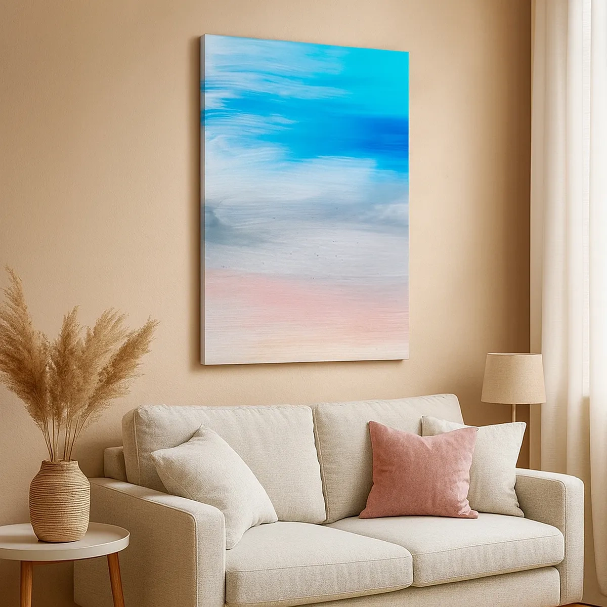 Bild auf Leinwand - Leinwandbild - Abstrakte Pinselstriche in Blau- und Rosatönen - 50x70cm - Elemente: Luft - Moderne Wanddekoration für Wohnzimmer und Schlafzimmer ARTTOR
