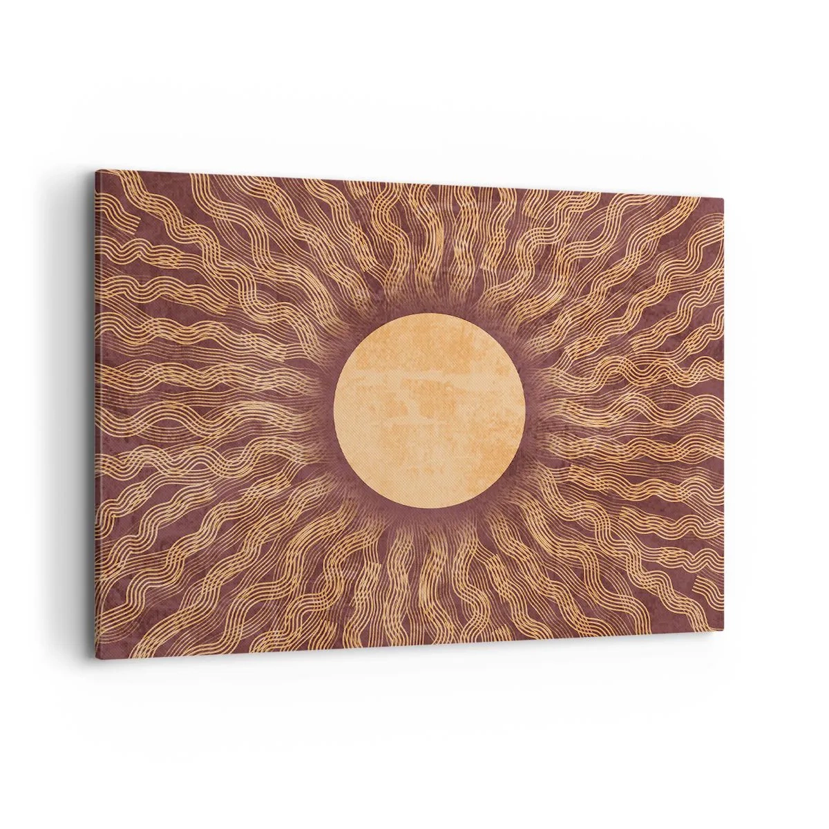 Bild auf Leinwand - Leinwandbild - Sonniges Muster mit Strahlen auf einem Hintergrund in Brauntönen - 100x70cm - Sonnensymbol - Moderne Wanddekoration für Wohnzimmer und Schlafzimmer ARTTOR