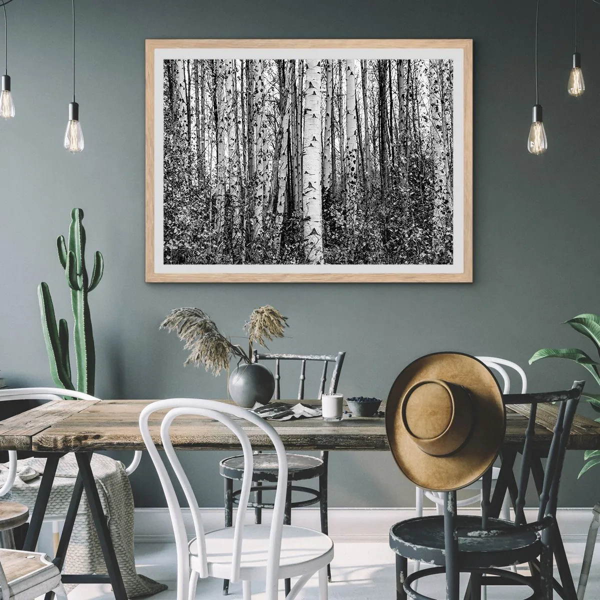 Poster in einem Rahmen aus heller Eiche - Birkenkolonnade - 100x70 cm