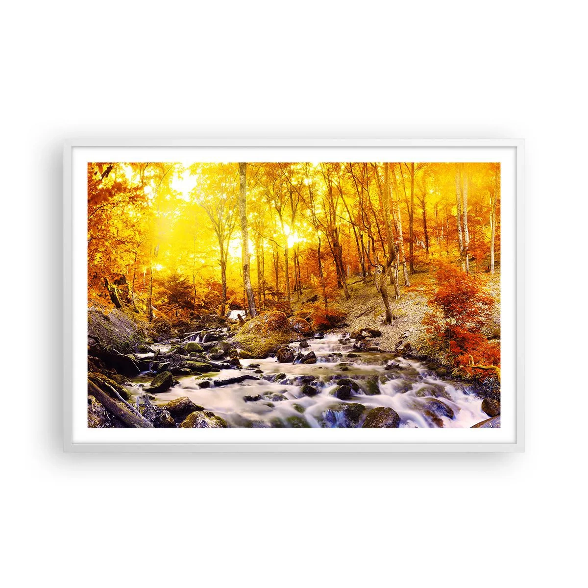 Poster in einem weißen Rahmen - In Gold und Platin gefasste Steine - 91x61 cm