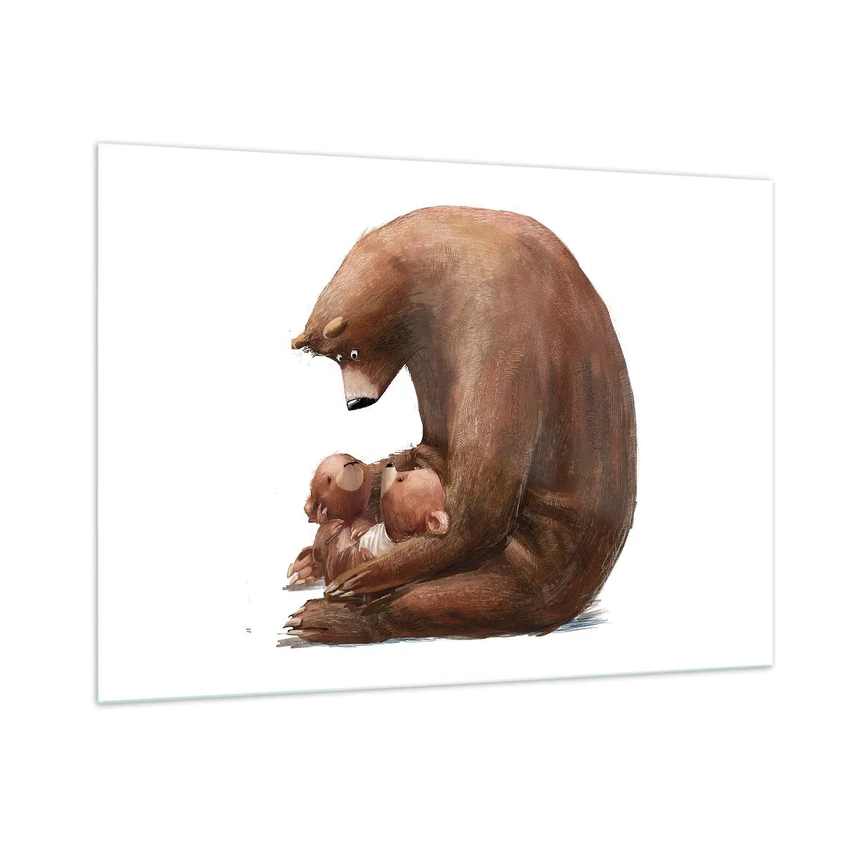 Glasbild - Bild auf glas - Eine Bärenmutter umarmt zwei kleine Bärenjungen - 100x70cm - Süße Träume, Kinder - Moderne Wanddekoration für Wohnzimmer und Schlafzimmer ARTTOR