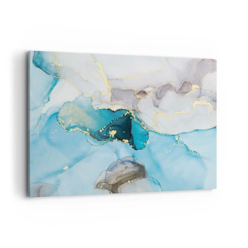 Bild auf Leinwand - Leinwandbild - Abstraktion in Blau- und Goldtönen mit subtilen Linien - 100x70cm - Eine Studie über das Zusammentreffen von Grau und Türkis - Moderne Wanddekoration für Wohnzimmer und Schlafzimmer ARTTOR
