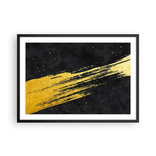 Poster in einem schwarzem Rahmen - Schwarzer Hintergrund mit dynamischen goldenen Pinselstrichen - 70x50cm - Sprung in den Hyperraum - Moderne Wanddekoration für Wohnzimmer und Schlafzimmer ARTTOR