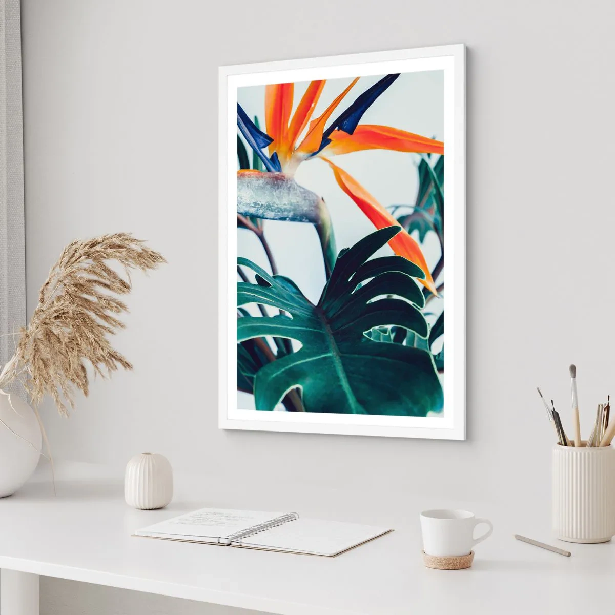 Poster in einem weißen Rahmen - Vogelbusch - 50x70 cm