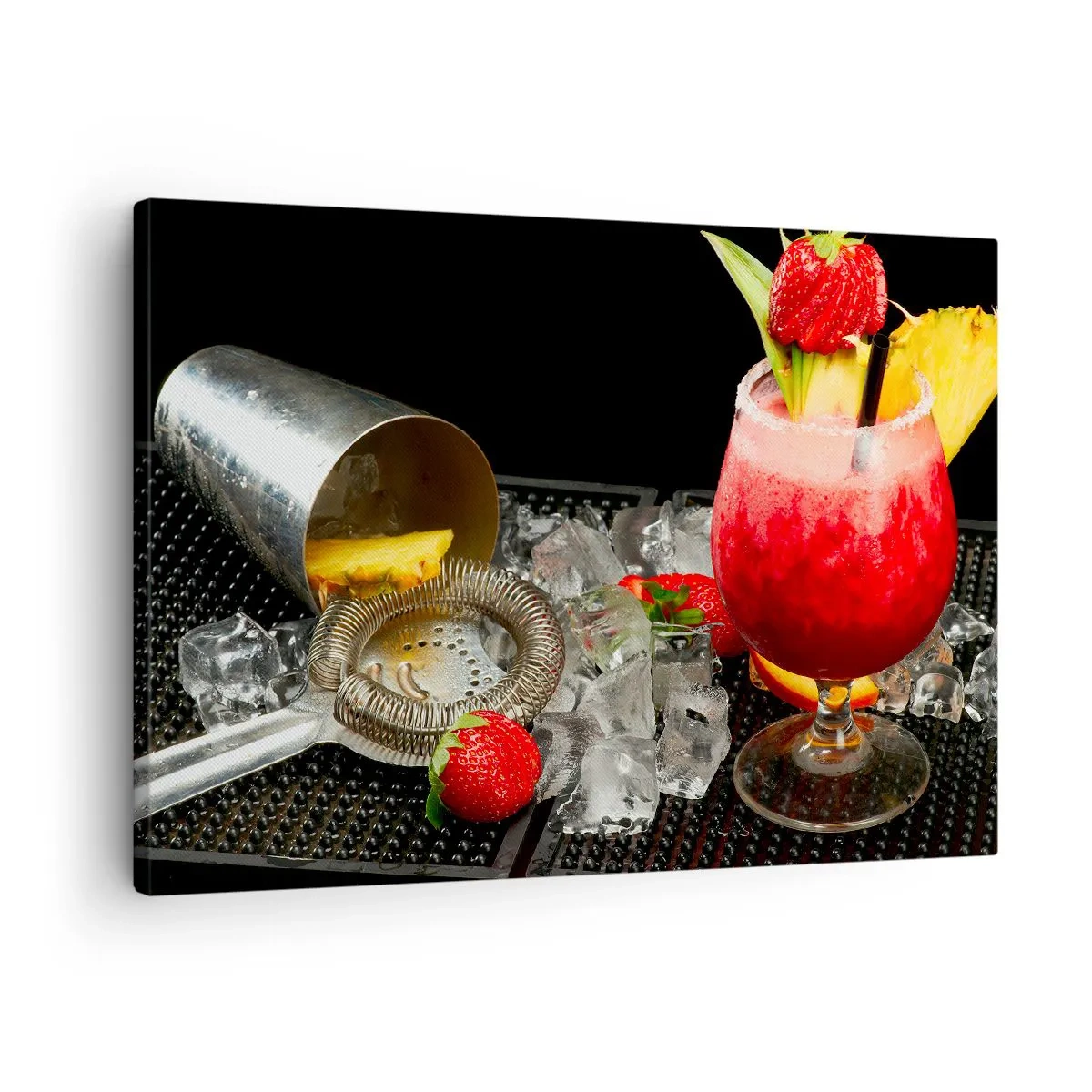 Bild auf Leinwand - Leinwandbild - Ein bunter Cocktail mit Erdbeeren, Eis und Ananas - 70x50cm - Zaubern Sie einen Geschmack - Moderne Wanddekoration für Wohnzimmer und Schlafzimmer ARTTOR