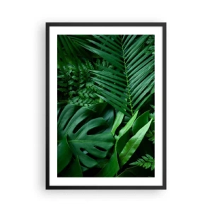Poster in einem schwarzem Rahmen - Grüner Farn und Palmblätter bilden ein tropisches Muster - 50x70cm - Eingebettet ins Grüne - Moderne Wanddekoration für Wohnzimmer und Schlafzimmer ARTTOR