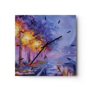 Wanduhr - Glasuhr - Eine Allee mit Lampen in Paris mit dem Eiffelturm im Hintergrund - 30x30cm - Ein Traumspaziergang - Moderne Wanddekoration für Wohnzimmer und Schlafzimmer ARTTOR