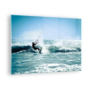 Glasbild - Bild auf glas - Kitesurfer auf den Wellen des Ozeans an einem sonnigen Tag - 70x50cm - Hinreißen lassen - Moderne Wanddekoration für Wohnzimmer und Schlafzimmer ARTTOR