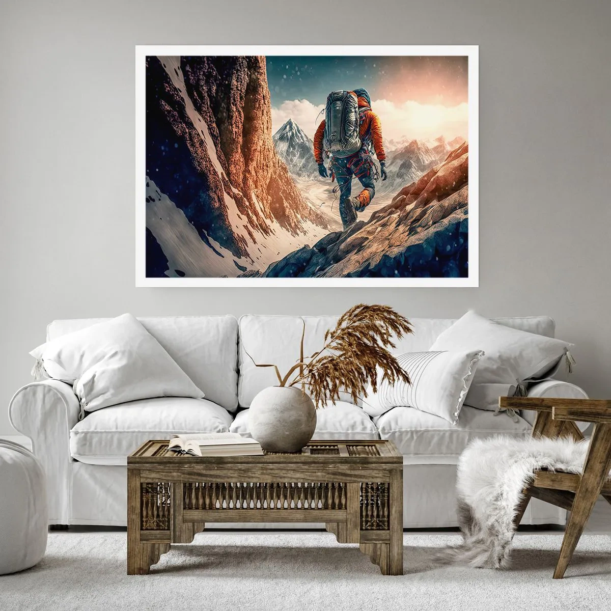 Poster - Ein Bergsteiger auf einem Bergpfad in einer Winterlandschaft - 100x70cm - Einsamer Krieger - Moderne Wanddekoration für Wohnzimmer und Schlafzimmer ARTTOR