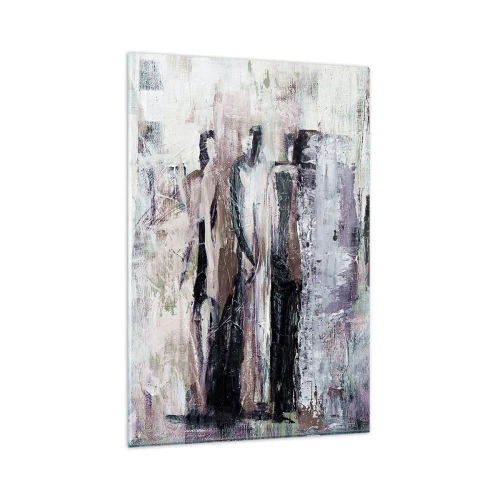 Glasbild - Bild auf glas - Eine abstrakte Komposition mit drei Figuren in Pastellfarben. - 80x120cm - Die geheimnisvolle Drei - Moderne Wanddekoration für Wohnzimmer und Schlafzimmer ARTTOR